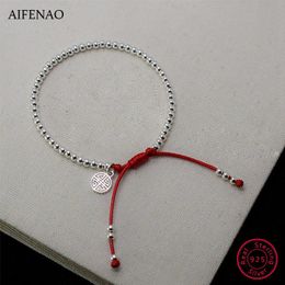 Bangle 925 Sterling Silver Beads Bracelet Handmade Red Rope Bracelets for Women Red Thread Bangle Lucky Jewelry Girls Lady Gift