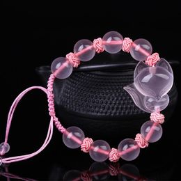 Bracelets Drop Shipping Natural Pink Crystal Fox Bracelet Hand knot Bracelet Single Lap Hand String Bangle Gift for Women's Jewelry