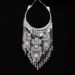 Pendant Necklaces LosoDo Bohemia Tassels Necklace Pendants Retro Yunnan Ethnic Style Exaggeration Miao Silver Accessories Support WholesaleP