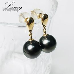 Knot Real Tahitain Black Pearl Earrings For Women 18k Yellow Gold Pearl Earrings AU750 Wedding Bride Gift