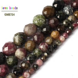 Crystal AAA Natural Faceted Colourful Tourmaline Round Loose Beads for Jewellery Making 15inche/strand Diy Bracelet Necklace