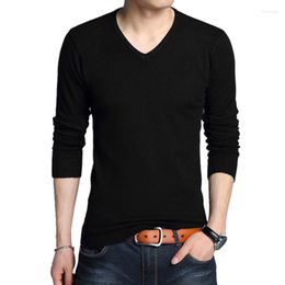 Men's T Shirts 2023 Elastic Mens T-Shirt V-Neck Long Sleeve Men Shirt For Male Cotton T-Shirts Man Clothing Brand Tees BIG Discoun