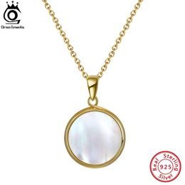 Necklaces ORSA JEWELS Solid 925 Sterling Silver Natural Seashell Necklace for Women Girls Trendy Gemstone Pendant Necklace Jewellery GMN12