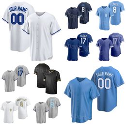 Custom Baseball 17 Hunter Dozier Jersey 8 Nicky Lopez 99 Franmil Reyes 15 Matt Duffy 41 Jackie Bradley Jr 19 Michael Massey Stitched Blue White Black Man Kids Woman H-J