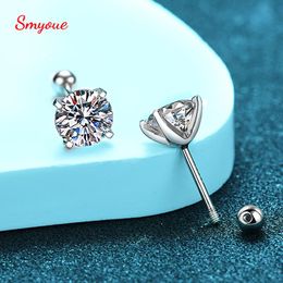 Stud Smyoue White Gold 4ct Moissanite Stud Earrings for Women Men Solid 925 Sterling Silver Lab Diamond Screw Back Ear Stud Jewelry