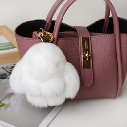 10CM Mini Fluffy Real Fur Pompon Bunny Keychain Women Girls Cute Plush Rabbit Key Ring On Bag Jewelry Wedding Party Toy Kid Gift