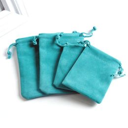 Boxes Wholesale 100Pcs/Lot Lake Blue Velvet Gift Bag Small Drawstring Jewellery Pouches Favour Necklace Charms Jewellery Packaging Bags