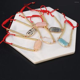 Charm Bracelets 18K Gold Color Natural Stone Pendant Faceted Amethyst Rose Quartzs Bracelet For Women Jewerly Gift 16-22cm