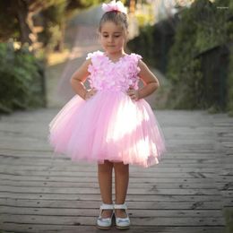 Girl Dresses Romantic Three-dimensional Flower Baby Birthday Dress Sleeveless A-Line Knee Length Tulle With Bow For Wedding