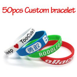 Bracelets 50pcs Custom bracelets Silicone Screen Print wristbands Debossed Colour filled Personalised Bands for Gift