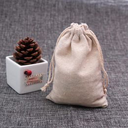Boxes 100pcs/lot Natural Cotton Bags Small Wedding Favours Linen Drawstring Gift Bag Muslin Bracelet Jewellery Packaging Bags Pouches