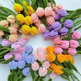 Decorative Flowers Handmade Artificial Tulip Flower Finished Knitting For Wedding Party Decoration DIY Mother's Day Gifts