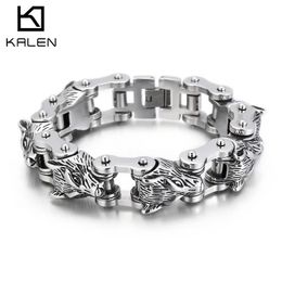 Bracelets Kalen Viking Wolf Head Bracelet Bicycle Chain Punk Style Stainless Steel Charm Men's Bracelets Armband Jewellery