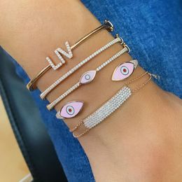 Bangles Cute lovely Colourful enamel lucky turkish evil eye charm open adjusted cuff bangle bracelet for women