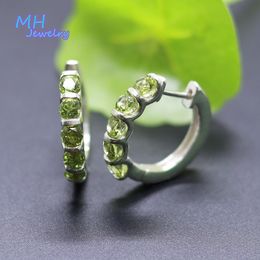 Huggie MH New 2021 green peridot round solid Hoops Earring Sterling 925 Silver Fine Jewellery For Women wear it every day Jewellery gift