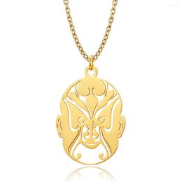 Pendant Necklaces Chinese Style Sichuan Opera Facial Makeup For Men Woman Stainless Steel Face Mask Jewellery