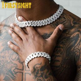 Necklaces New Iced Out Bling 19mm Baguette CZ Heavy Chunky Cuban Link Chain Necklace Silver Colour 5A Zircon Big Hip Hop Men Women Jewellery