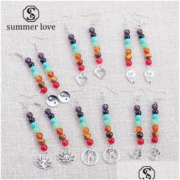 Dangle Chandelier New Arrival Colorf Natural Stone 7 Chakra Earring For Women Lotus Owl Love Yaga Pendant Hook Fashion Jewelry Dro Dhhzu