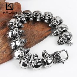 Bracelets Kalen Skull Charm Men's Hand Bracelet Stainless Steel Punk Skeleton Male Wrap Metal Bracelet Bangle European Punk Jewelry 2019