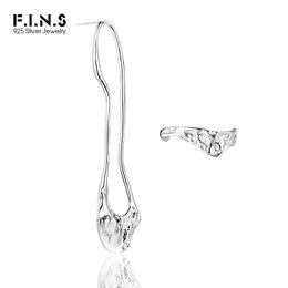 Earrings F.I.N.S Concave and Convex Surface S925 Sterling Silver Asymmetric Drop Earrings Unique Long Irregular Lines Fine Earrings