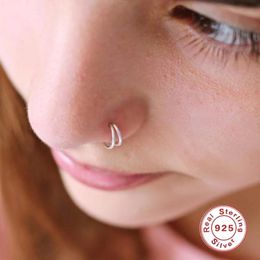 Brooches Aide 925 Sterling Silver Double Circle Nose Rings For Women Girls Small Open Hoop Ring Type Piercing Cartilage Stud Body Jewelry