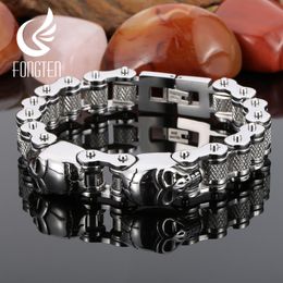 Bracelets Fongten Gothic Skull Head Charm Bicycle Motorcycle Chain Fashion Men Bracelet 8.66 Inch Stainless Steel Punk Jewellery