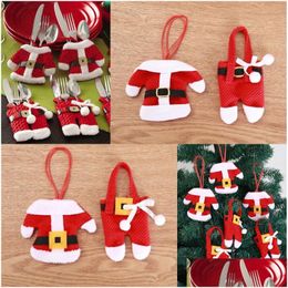 Christmas Decorations Cutlery Set Santa Claus Clothes Knife And Fork Holder Xmas Bag Desktop Decoration Drop Delivery Home Garden Fe Dh4Lp