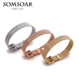 Bangle Somsoar Jewellery Mesh Stianless Steel Bracelet Mesh silvering/gold/Rose Gold Bangle fit DIY Slide Charms