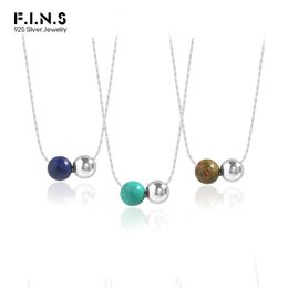 Necklaces F.I.N.S Minimalist Original 925 Sterling Silver Round Stone Silver Ball Necklace Bead Ball Silver 925 Chain Clavicle Pendants