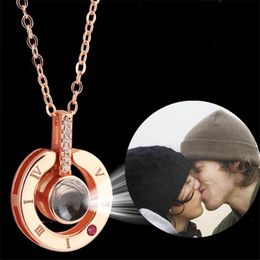 Necklaces Custom Couples Photo Pendant Necklaces 100 Languages I Love You Necklace Projection Memory Lovers Jewellery