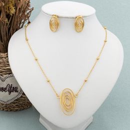 Necklace Earrings Set Latest Italian Jewellery Gold Plated Women Necklaces Round Heart Pendant Bohemian Fashion Dubai Wedding Party