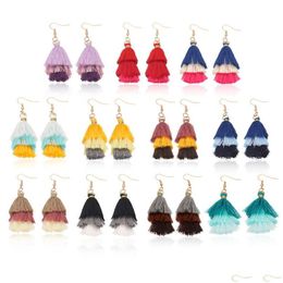 Dangle Chandelier Unique Design Three Layer Cotton Thread Earrings For Women Fashion Colorf Bohemian Tassel Party Jewellery Dhp1Z