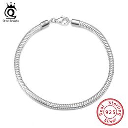 Bangle ORSA JEWELS 925 Sterling Silver Fashion Snake Chain Bracelet For Women Man 6.5/7/7.5/8 Inch Chain on Hand Bracelet Jewellery SB100