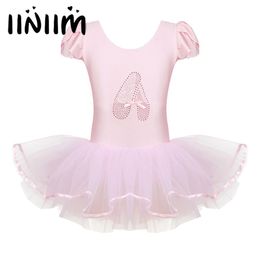 Dancewear Kids Girls Fairy Tutu Dress Ruffled Cap Sleeves Sequins Ballerina Shoe Ballet Dance Gymnastics Leotard Tutu Dress 230520