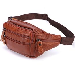 Waist Bags Fashion Men Genuine Leather Fanny Bag for Phone Pouch Male Leather Messenger Bags Brand Fanny Pack Male Travel Waist Bag Men 230519