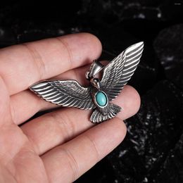 Chains JIALY Influx Of Male Street Retro Eagle Titanium Steel Necklace Simple Wild Fashion Mosaic Blue Turquoise Pendant