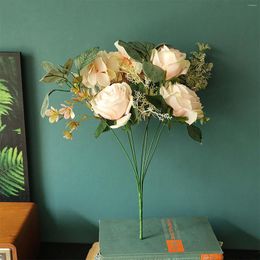 Decorative Flowers Sunflower Bouquet Artificial Peony Decor Home Leaves Wedding Flower Large Silk Floral Arrangements