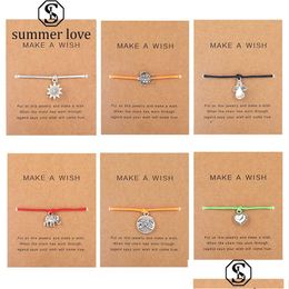 Chain Boho Elephant Life Of Tree Friendship Love Turtle Sunflower Girl Charms Bracelets For Women Men 5 Color Rope With Wish Card Dr Dhkc7