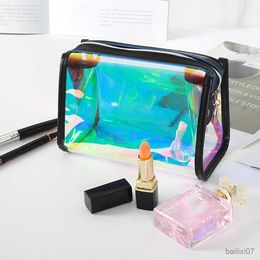 Cosmetic Bags Cases Beauty Colourful Laser Makeup Bag Girl Transparent Make Up Bag Fashion Women Storage Wash Bag Trapezoidal TPU Cosmetic Bag