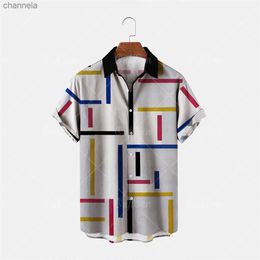 Men's T-Shirts 2022 ethnic style striped new men's short-sleeved Hawaiian shirt printed casual shirt loose version retro lapel halter