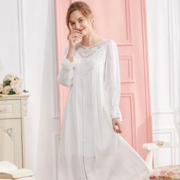 Women's Sleepwear Victorian Cotton Night Dress Women Autumn White Pink Embroidery Cutout Long Loose Romantic Vintage Nightgowns Princess