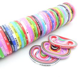 Bangle MIXMAX 100PCs Fashion Silicone Bracelets For Women Jewellery Kids Party Gift Wholesale Wristbands Best Friends Love Happy Success