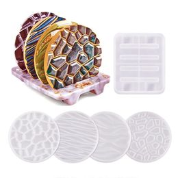 Equipments DIY Crystal Epoxy Resin Mould Wave Round Coaster Storage Tray Base 5 Piece Set Silicone Mould