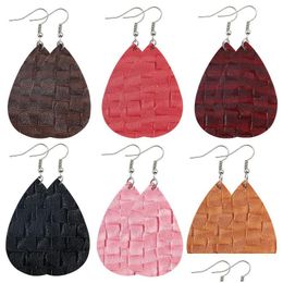 Dangle Chandelier Colorf Weave Pattern Lattice Pu Leather Earring For Women Double Side Bohemian Sier Plating Hook Jewellery Drop De Dhtap