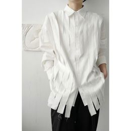 Men's Casual Shirts Fashion White Long Sleeve Shirt Loose Burrs Tassel Chic Top Stylish Style E2Men's
