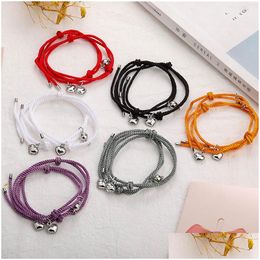 Chain 2021 New 2Pc/Set Rope Couple Bracelet Adjustable Magnetic Fashion Men And Women Alloy Charm Jewelry Personality Lover Gifts Dr Dhte5