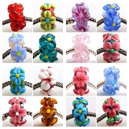 Crystal 20pcs Fashion Flower Lampwork Glass Single core Beads Fit European Charms Bracelet and Necklace DIY Jewellery making Low Price