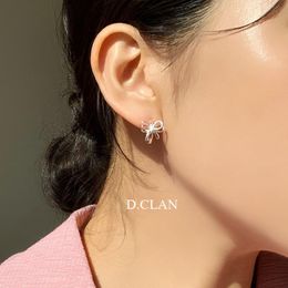 Huggie D.CLAN Bowknot 925 Silver Sleek Cute Cool Romantic Hoop Earrings Chic Basic AllMatch Fashion Fine Jewellery Gift Women Friend