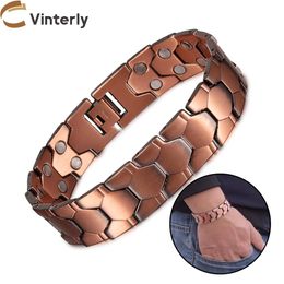 Bracelets Wristband Magnetic Pure Copper Bracelet Male 18mm Wide Football Pattern Copper Magnetic Bracelet Arthritis Energy Chain Bracelet