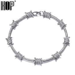 Bracelets 8mm Iced Barbed Wire in Gold White Color Out Cubic Zircon Cuban Chain Link For Women Men Hip Hop Jewelry